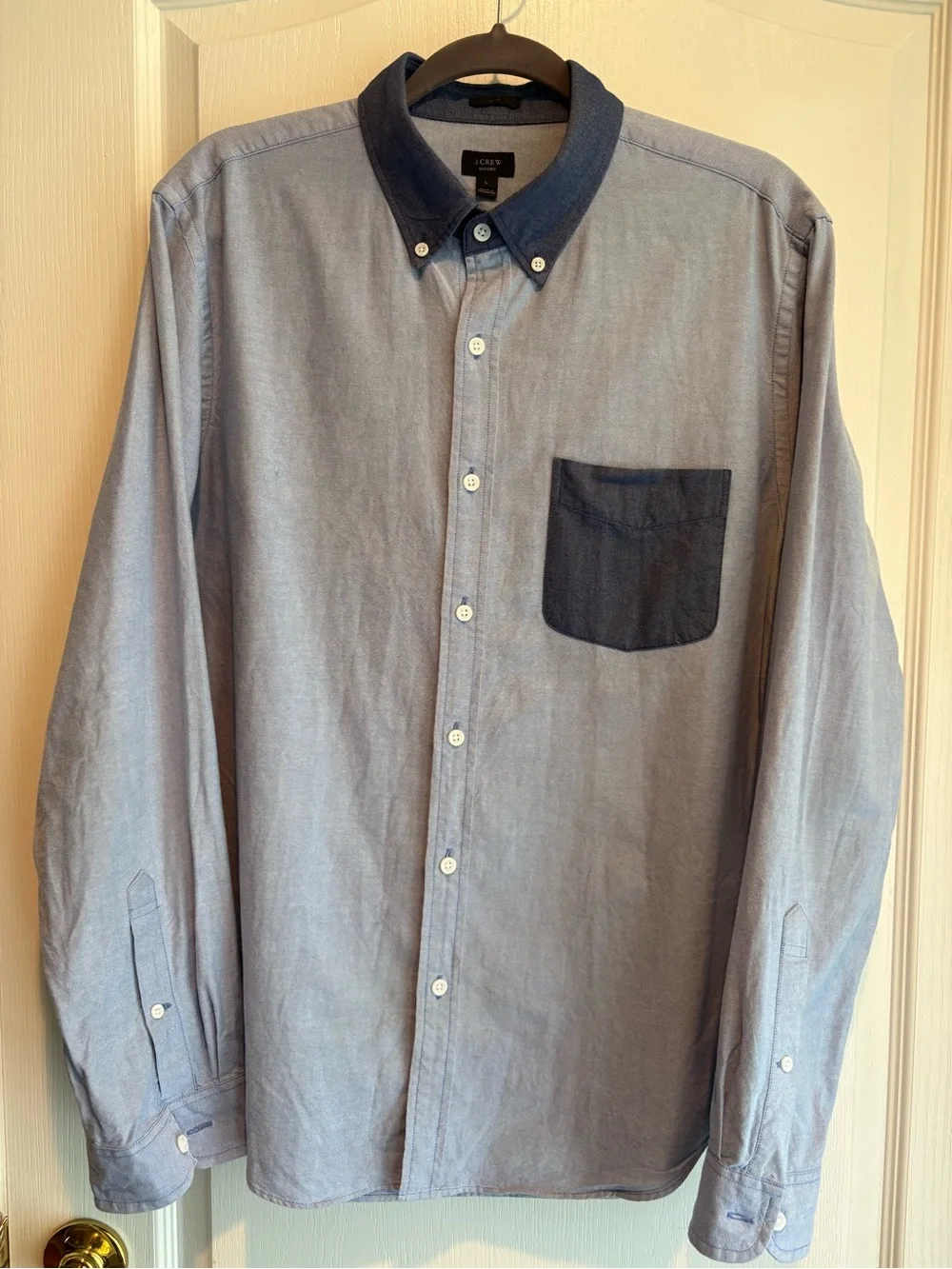 J. Crew Two-Tone Light Blue Button-Down Shirt with Dark Blue Collar & Pocket